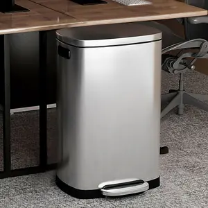 Stainless Steel Pedal Bin Trash Can Kitchen Bin Recycling Rubbish Bin 50L