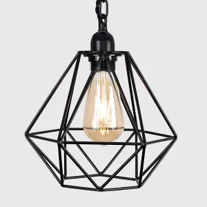 ValueLights Huber Industrial Satin Black Wall Ceiling Light Fitting with Black Metal Cage Shade