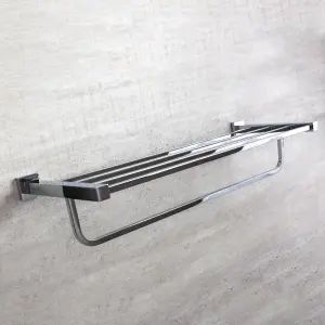 Tate Bathroom Wall Mounted Chrome Towel Shelf