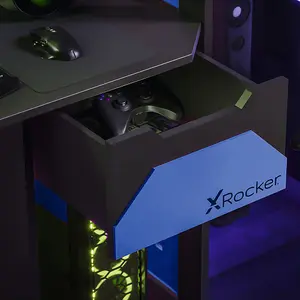 X-Rocker Battalion Gaming Desk 120cm Wide PC Computer Table with Drawer and Shelves - Blue