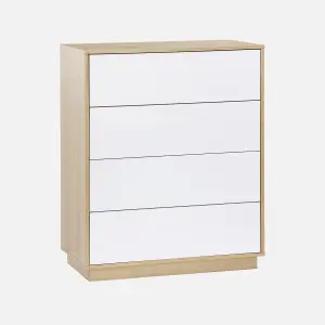 sweeek. 4-drawer chest in bicolour wood-effect Liam White and Natural 80x40x99 cm