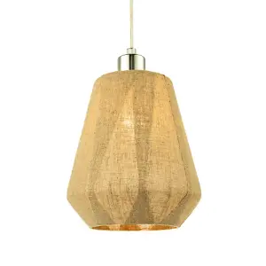 Modern Designer Glass Pendant Lamp Shade Wrapped in Natural Oatmeal Linen Fabric