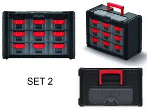 Parts Storage Organiser with Drawers Compartment Cabinet Screws Carry Tool Box Set 2