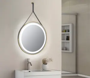 Keenware KBM-360 Midas Aurora Round LED Brushed Brass Framed Bathroom Mirror With Hook & Loop