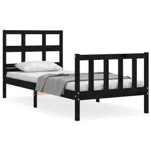 Berkfield Bed Frame with Headboard Black Small Single Solid Wood