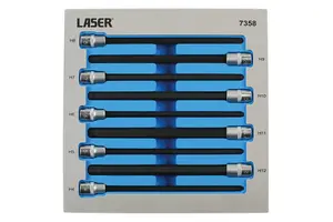 Laser Tools 7358 9pc Extra Long Ball End Hex Socket Bit Set 3/8"D 4 - 12mm (Length 200mm)