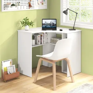 Costway L-Shaped Computer Desk Compact Corner Study Writing Table w/ Adjustable Shelf