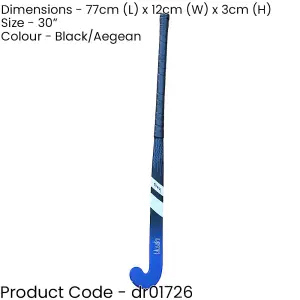 30 Inch Fiberglass Hockey Stick - BLACK/BLUE - Standard Bow Comfort Grip Bat