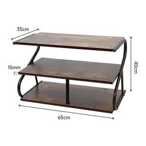 3 Tier Rustic Brown S Frame Wooden Shoe Storage Rack Organiser Shelf 60cm (W) x 35cm (D) x 40cm (H)