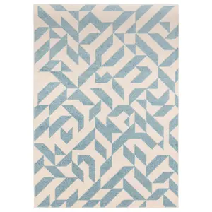 Blue Abstract Funky Modern Easy to Clean Geometric Rug For DiningRoom-120cm X 170cm