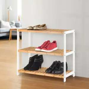 Woodluv 3-Tier Shoe Rack, Shoe Storage Organiser, Wooden Storage Rack, Shoe Shelf for Hallway, Living Room, 70x26x55cm