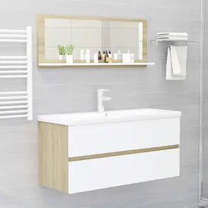 Dorlene Framed Wall Mounted Bathroom Mirror White And Sonoma Oak / 90 cm