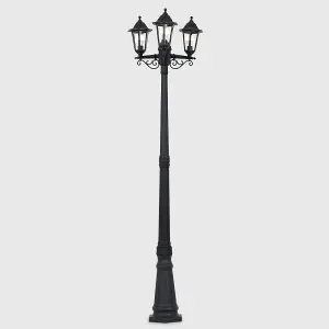 ValueLights Mayfair Traditional Victorian Style 2.2m Black 3 Way IP44 Rated Wired Outdoor Garden Lamp Post Light