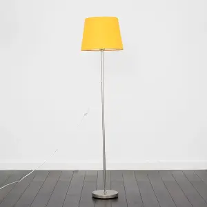 ValueLights Modern Floor Lamp In Brushed Chrome Metal Finish With Mustard Shade