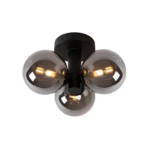 Lucide Trudy Modern Flush Ceiling Light Bathroom 28cm - 3xG9 - IP44 - Black