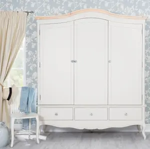 Juliette Triple Wardrobe. French Style Triple Wardrobe with Crystal Handles - Champagne