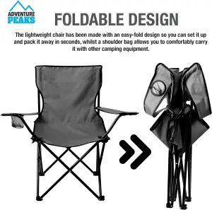 Set of 2 BLACK Folding Camping Chair With Armrest, Drink Holder & Carry Bag