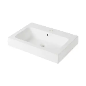 GoodHome Duala Matt White Rectangular Wall-mounted Basin (W)60cm