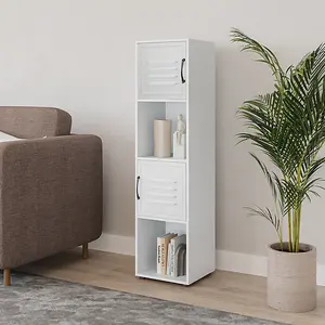 URBNLIVING 120cm Height 4 Cube Bookcase White Metal Door Display Storage Unit Shelving Cupboard White