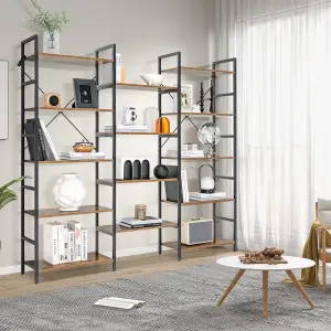 Costway 5-tier Industrial Bookshelf Large Triple Floor Standing Bookcase Display Shelf