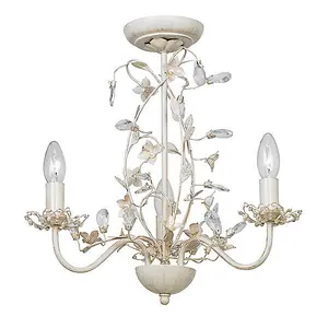 Luminosa Lullaby 3 Light Multi Arm Ceiling Pendant Flower Design Cream Brushed Gold, Pearl Effect Acrylic, E14