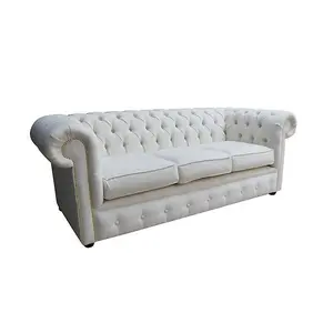 Chesterfield 3 Seater Sofa Pimlico Oyster Real Fabric In Classic Style