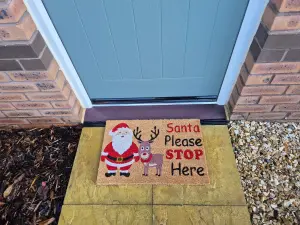 Natural Coir 60cm x 40cm heavy duty doormats with rubber base with humorous message (santa please stop)