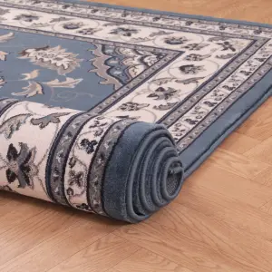 Blue Traditional Bordered Rug Easy to clean Dining Room-200cm X 290cm