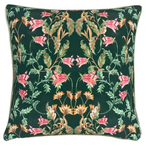 Evans Lichfield Heritage Bell Flowers Viridian Polyester Filled Cushion