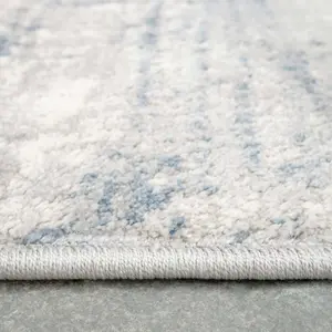 Silver Blue Distressed Abstract Area Rug 80x150cm