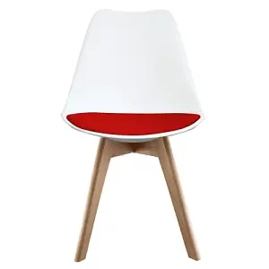 Soho White & Red Plastic Dining Chair with Squared Light Wood Legs