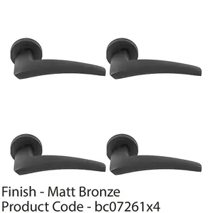 4 PACK - Premium Elegant Curve Door Handle Set - Matt Bronze Bar Lever on Round Rose