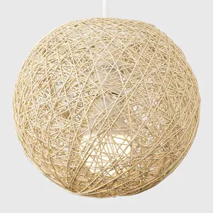 ValueLights Bjorn Modern Small Cream Lattice Wicker Rattan Globe Ball Style Ceiling Pendant Light Lampshade