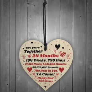 2nd Anniversary Gift Husband Wife Wedding Two Years Mr Mrs Gift Wood Heart