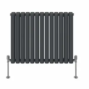 Rinse Bathrooms 600x767mm Anthracite Horizontal Designer Radiator Double Column Oval Panel Bathroom Radiators