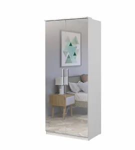 Optima 58 Hinged Wardrobe in White - Elegance and Function with Mirrored Front - W900mm x H2170mm x D630mm