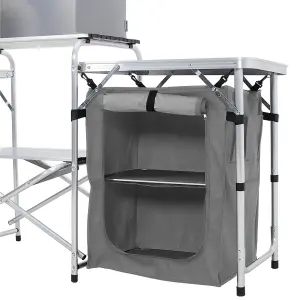 Grey Folding Portable Outdoor Camping Kitchen Table Cabinet with Zippered Storage L 146.5cm