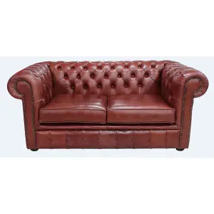 Chesterfield 2 Seater Old English Chestnut Leather Sofa Settee Bespoke In Classic Style