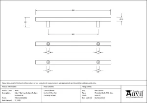 From The Anvil Polished Marine SS (316) 0.6m T Bar Handle B2B Fix 32mm Dia.