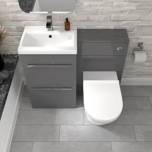 Nes Home 2 Drawers Grey Basin Vanity, WC Unit & Rimless Toilet