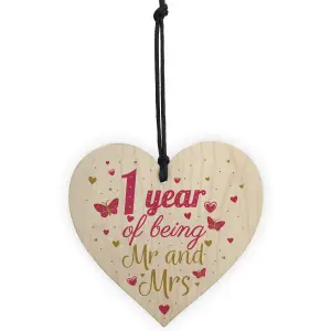 Red Ocean 1 Year Anniversary Wooden Heart Plaque Mr And Mrs Wedding Anniversary Gift For Her