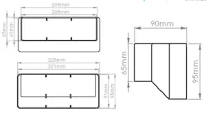 220mm x 90mm Megaduct to 204mm x 60mm Adapter Large Flat Channel Ducting