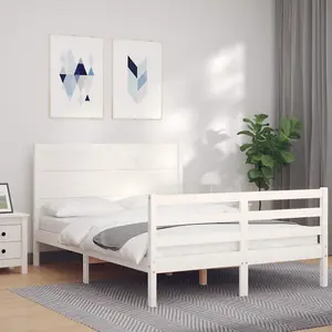 Berkfield Bed Frame with Headboard White 140x190 cm Solid Wood