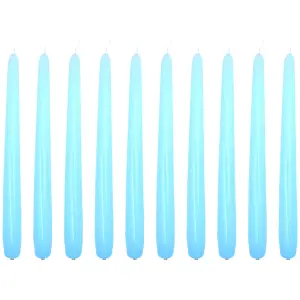 Tapered Dinner Candles, Pack of 10, Unscented, Long Burning Time, 24 cm / 19.45" (Light Blue, Varnished)