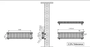 Right Radiators 300x1192 mm Horizontal Traditional 3 Column Cast Iron Style Radiator Raw Metal