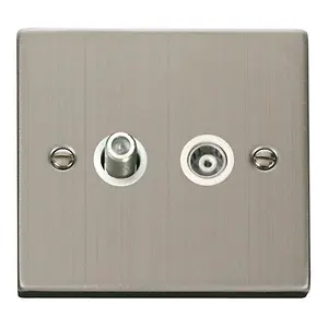 Stainless Steel Satellite And Isolated Coaxial 1 Gang Socket - White Trim - SE Home