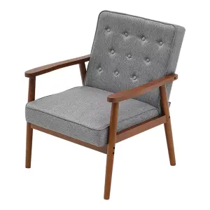 Grey Retro Modern Accent Armchair Upholstered Lounge Chair with Wooden Legs