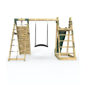 Rebo Wooden Pyramid Climbing Frame with Swings and 8.7ft Water Slide - Cloudcap