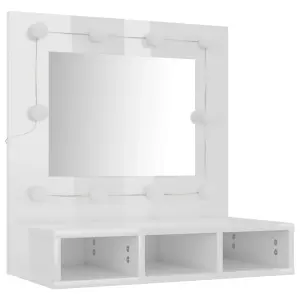 Berkfield Mirror Cabinet with LED High Gloss White 60x31.5x62 cm