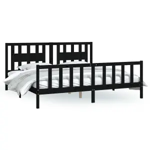 Berkfield Bed Frame with Headboard Black Solid Wood Pine 200x200 cm